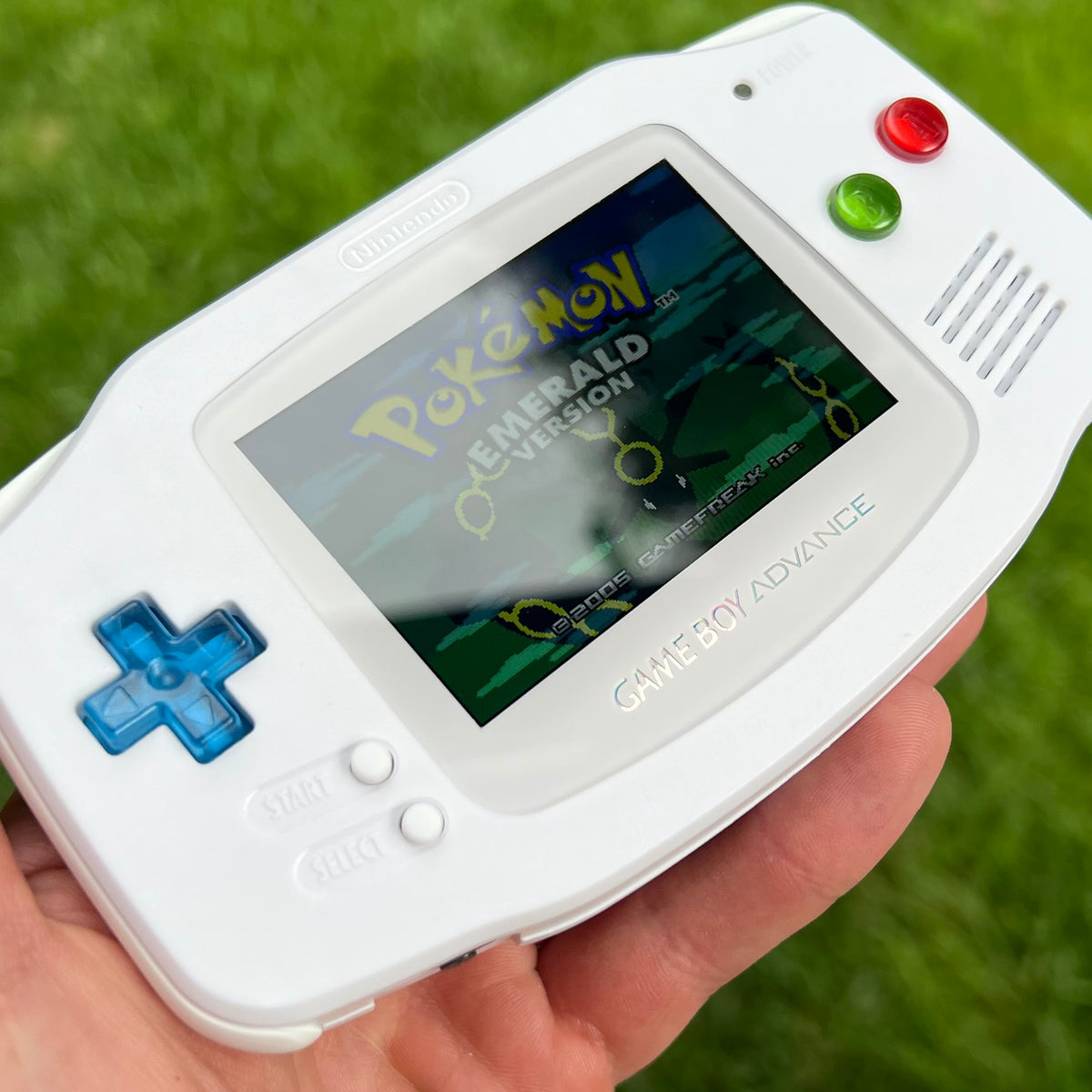 WHITE IPS BACKLIT NINTENDO GAMEBOY ADVANCE W/PKMN THEMED BUTTONS 