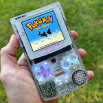 Clear/Opal/White XL IPS Backlit Nintendo Gameboy Color with LED backlit buttons & rechargeable battery mod