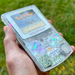 Clear/Opal/White XL IPS Backlit Nintendo Gameboy Color with LED backlit buttons & rechargeable battery mod