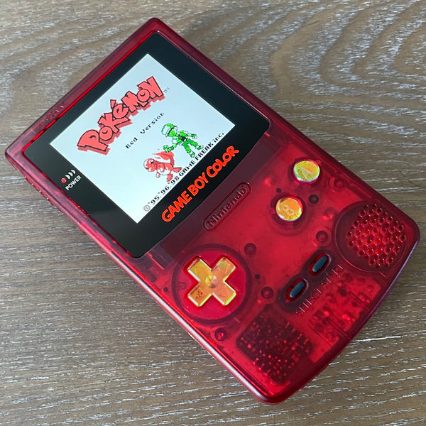 Nintendo Game Boy Color レッド【新品偏光板】【作動品】 Clear Red/Gold Opal XL IPS Backlit Nintendo Gameboy Color