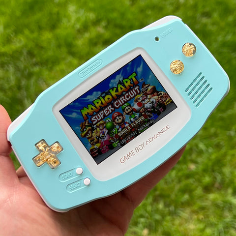 BABY BLUE/24K GOLD IPS BACKLIT NINTENDO GAMEBOY ADVANCE